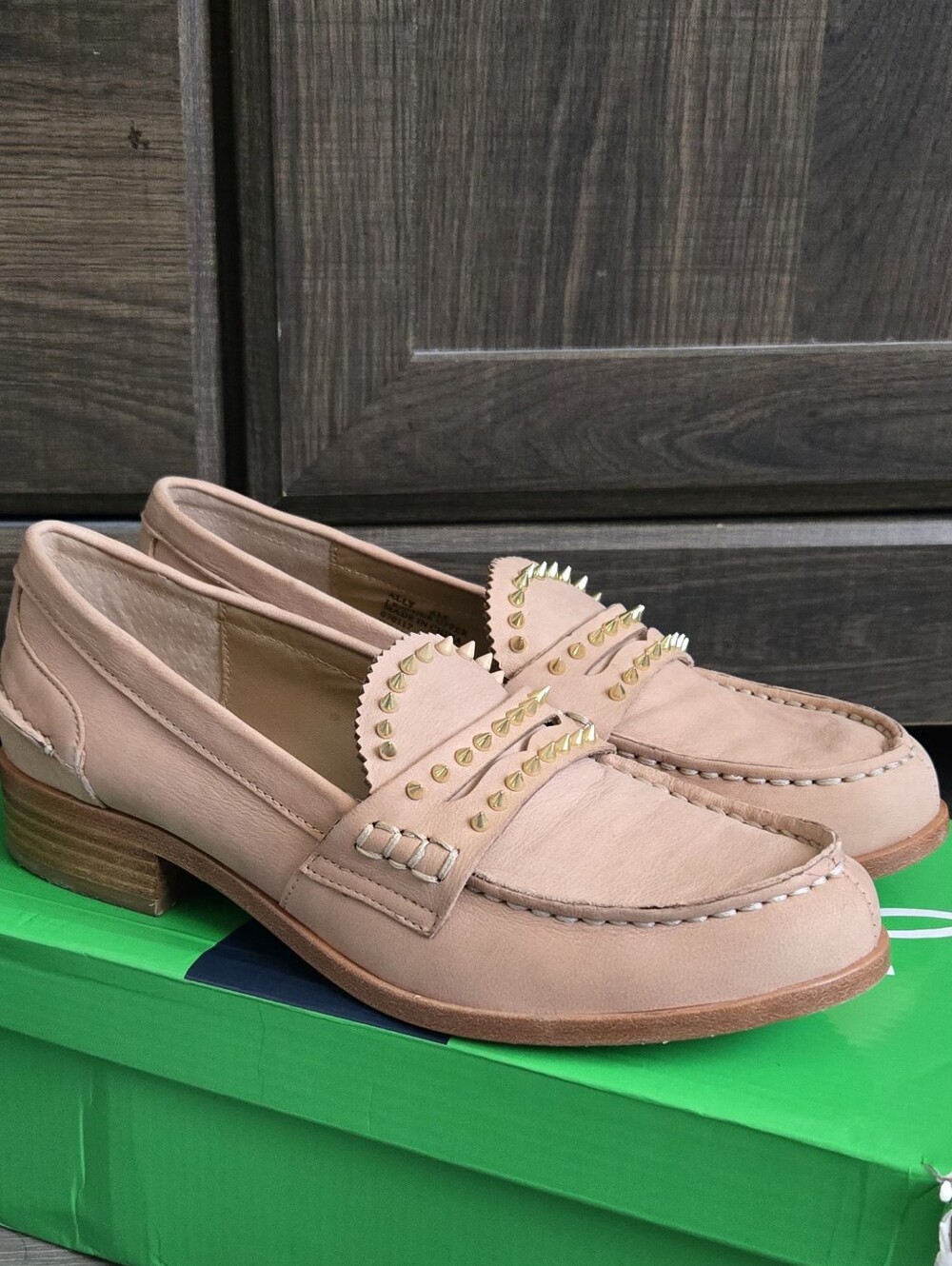 Studded Pink Leather Loafers for Women
